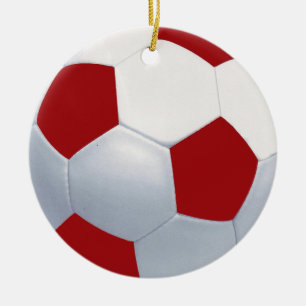 Red and White Ceramic Soccer Ball Ornament