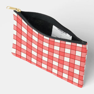 Red and white check blocks pattern accessory pouch