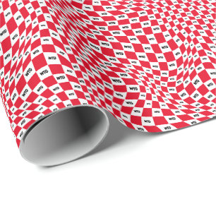 Red and White Check with Custom Black Initials Wrapping Paper