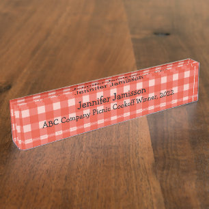 Red and White Checked Acrylic Nameplate