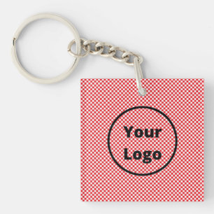 Red and white checker board pattern key ring