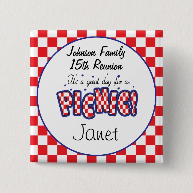 Red and White Checkered | Picnic Reunions 15 Cm Square Badge (Front)