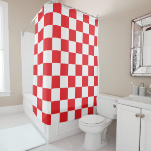 Red and White Checkered Shower Curtain