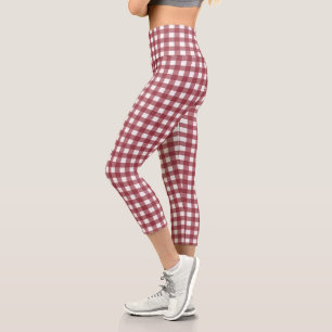 Red and White Checkers Pattern Capri Leggings