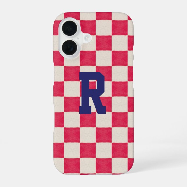 Red and White Checks iPhone 16 Case (Back)
