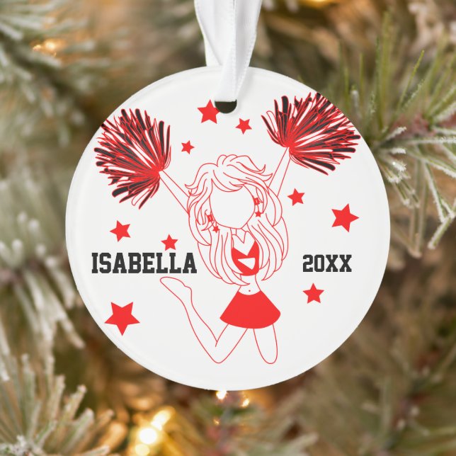 Red and White Cheerleader 📣 Girl Ornament (Tree)