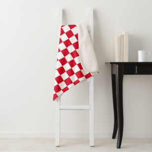 Red and White Chequerboard Pattern Sherpa Blanket