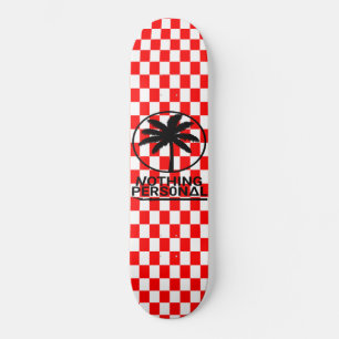 Red and White Chequerboard Pattern Skateboard