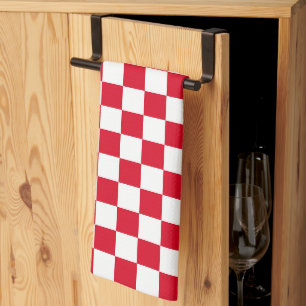 Red and White Chequerboard Pattern Tea Towel
