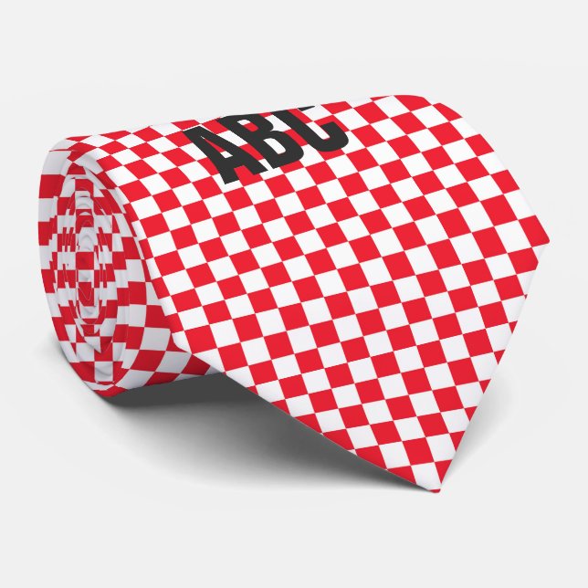 Red and White Chequerboard Tie (Rolled)