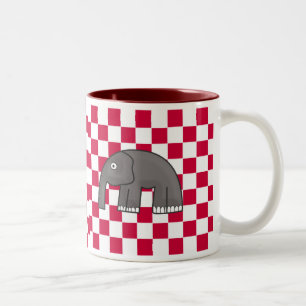 Red and White Chequered Animal Design Two-Tone Coffee Mug