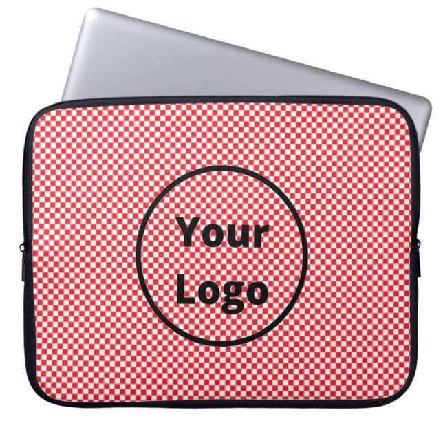Red and white chequered board pattern laptop sleeve (Front)