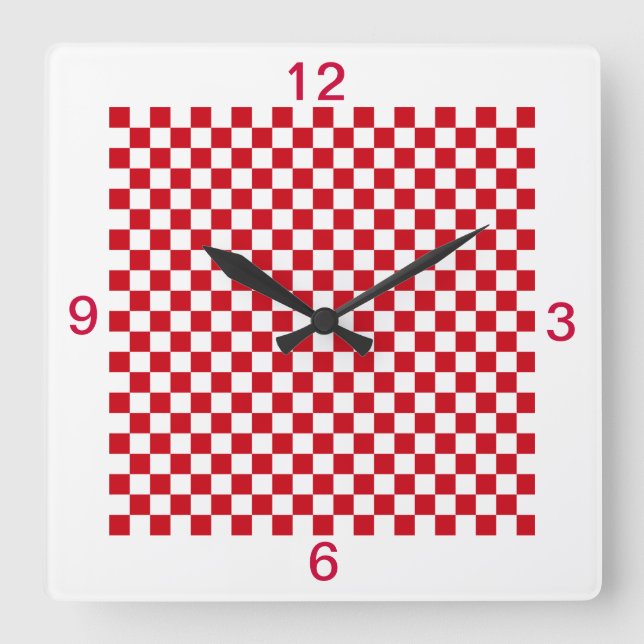 Red and White Chequered Kitchen Clock Numbers (Front)