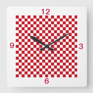 Red and White Chequered Kitchen Clock Numbers