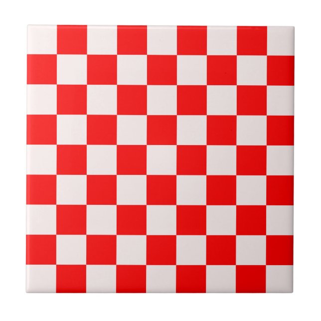 Red and White Chequered Pattern  Ceramic Tile (Front)