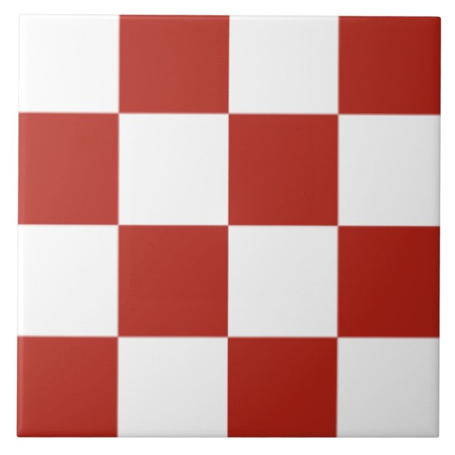 Red and White chequered pattern Ceramic Tile (Front)