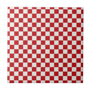 Red and White Chequered Pattern Country BBQ Colour Ceramic Tile