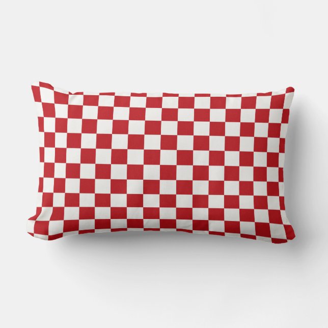 Red and White Chequered Pattern Country BBQ Colour Lumbar Cushion (Front)