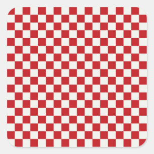 Red and White Chequered Pattern Country BBQ Square Sticker
