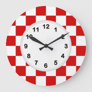 Red and White Chequered Pattern Large Clock