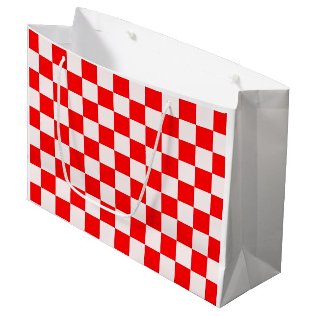 Red and White Chequered Pattern Large Gift Bag (Front Angled)