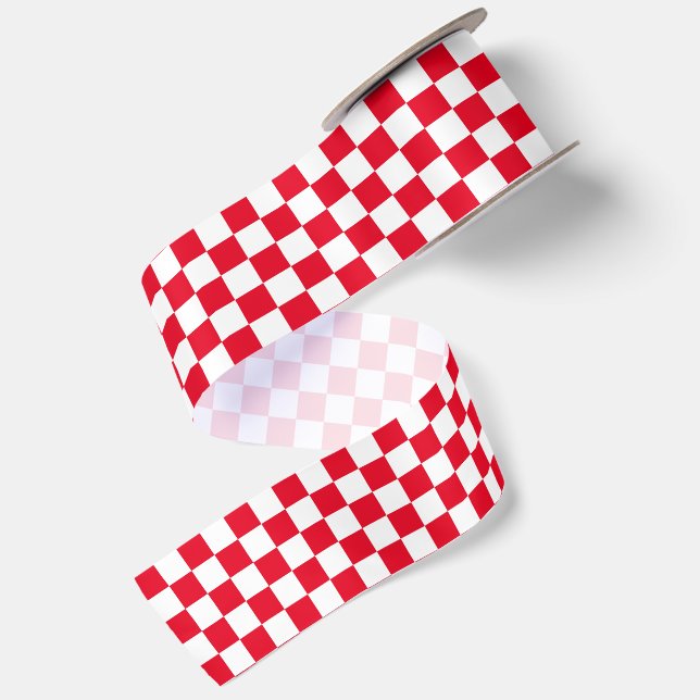 Red and White Chequered Pattern Satin Ribbon (Front+Back)