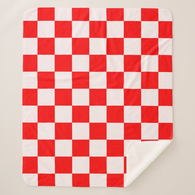 Red and White Chequered Pattern  Sherpa Blanket (Front)
