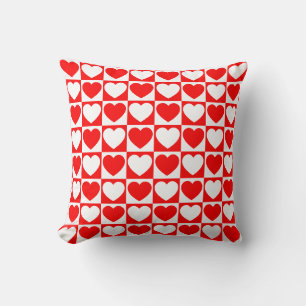 Red and White Chequered Pattern With Hearts Cushion