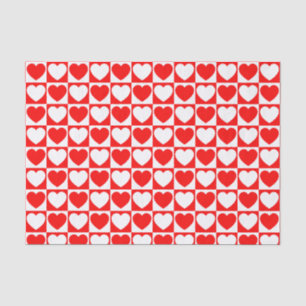 Red and White Chequered Pattern With Hearts Tissue Paper