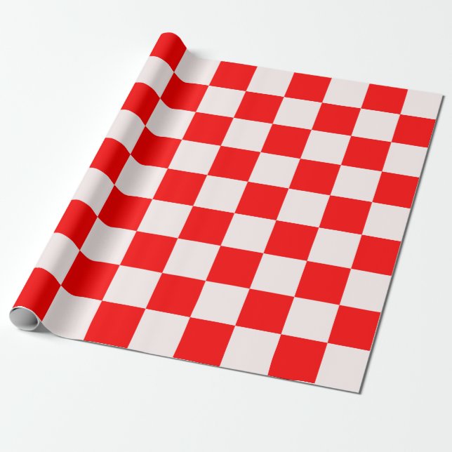 Red and White Chequered Pattern Wrapping Paper (Unrolled)
