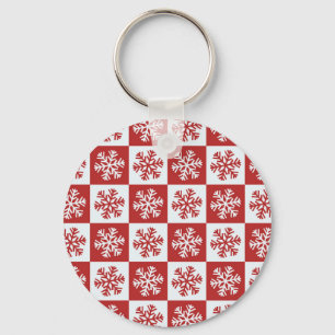 Red and White Chequered Snowflakes Key Ring