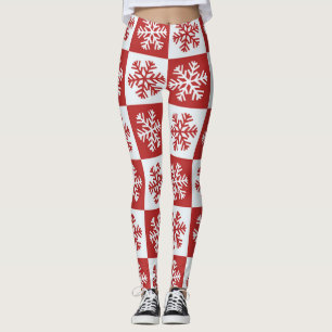 Red and White Chequered Snowflakes Leggings