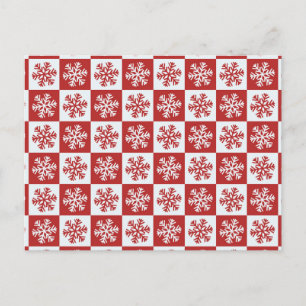 Red and White Chequered Snowflakes Postcard
