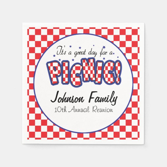 Red and White Chequered Squares | Picnic Napkin (Front)