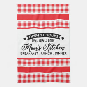 Red and White Chequered with Quote Tea Towel