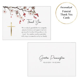 Red and White Cherry Blossoms Orthodox Funeral Thank You Card