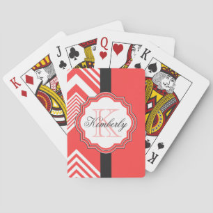 Red and White Chevron Monogram Playing Cards