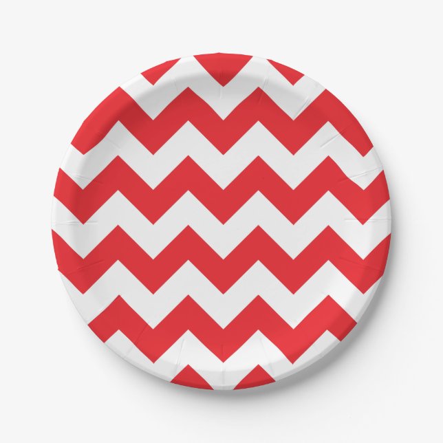 Red and White Chevron Paper Plate (Front)