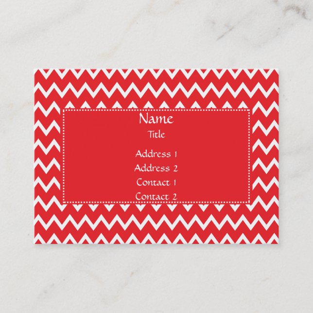 Red and White Chevron Pattern Business Card (Front)