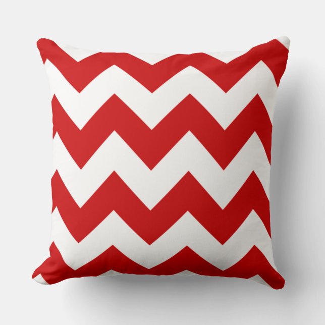 Red and White Chevron Zigzag Pattern Cushion (Front)