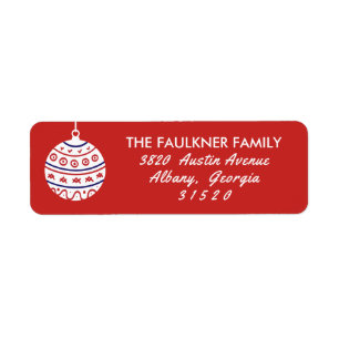 Red and White Christmas Bauble Return Address Return Address Label