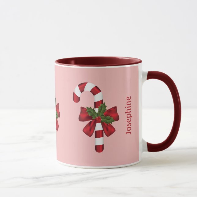 Red And White Christmas Candy Cane And Custom Name Mug (Right)