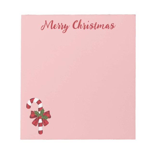 Red And White Christmas Candy Cane And Custom Text Notepad (Front)