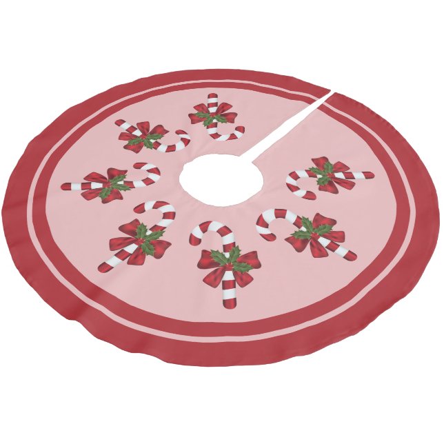 Red And White Christmas Candy Cane Illustrations Brushed Polyester Tree Skirt (Angled)