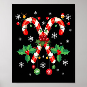 Red And White Christmas Candy Cane Santa Lights Ch Poster