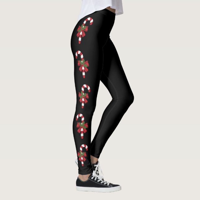 Red And White Christmas Candy Canes On Black Leggings (Right)