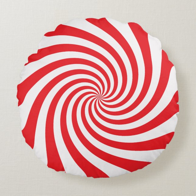 Red and White Christmas Candy Round Cushion (Front)