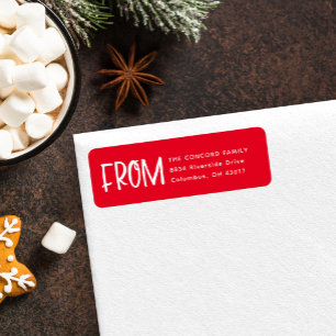 Red and white Christmas card return address Label