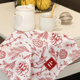 Red and White Christmas Cardinal Bird Tea Towel