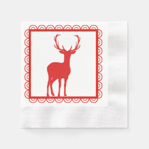 Red and White Christmas Deer Paper Napkin